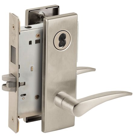 SCHLAGE Corridor Mortise Lock with Deadbolt, 12N Design, FSIC Prep, Less Core, Satin Nickel L9456J 12N 619 RH